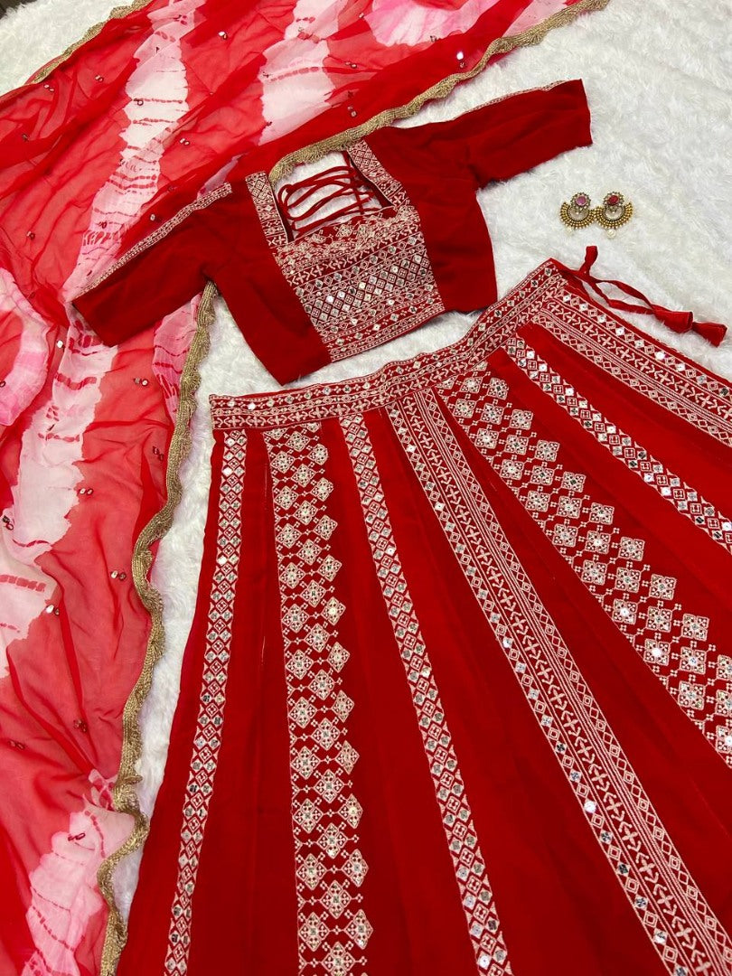 Red georgette embroidery work designer gujarati navratri lehenga chaniya choli