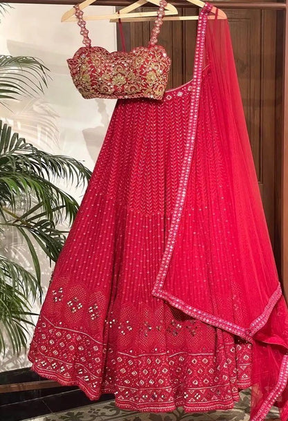 Red georgette heavy embroidered designer lehenga choli for wedding