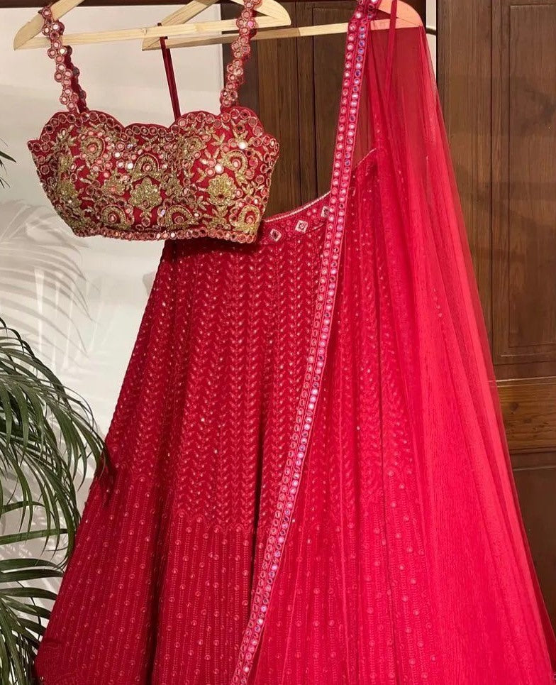 Red georgette heavy embroidered designer lehenga choli for wedding