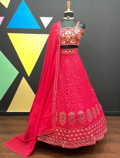 Red georgette heavy embroidered designer lehenga choli for wedding