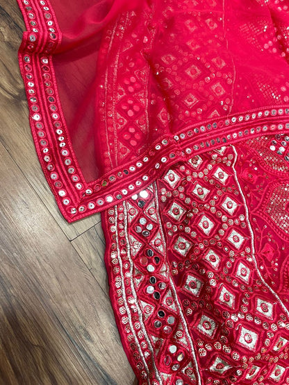 Red georgette heavy embroidered designer lehenga choli for wedding