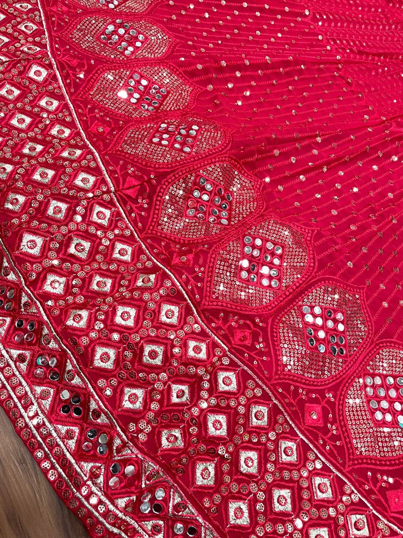 Red georgette heavy embroidered designer lehenga choli for wedding