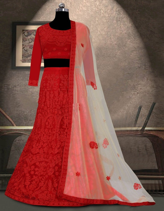 Red georgette heavy embroidered wedding lehenga choli