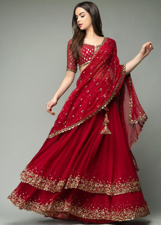 Red georgette heavy embroidery work wedding lehenga choli