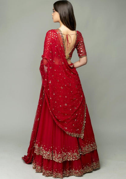 Red georgette heavy embroidery work wedding lehenga choli