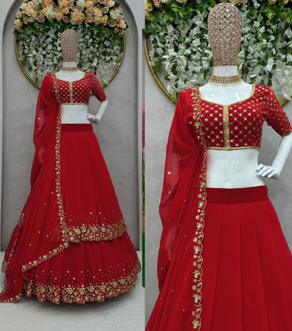 Red georgette heavy embroidery work wedding lehenga choli