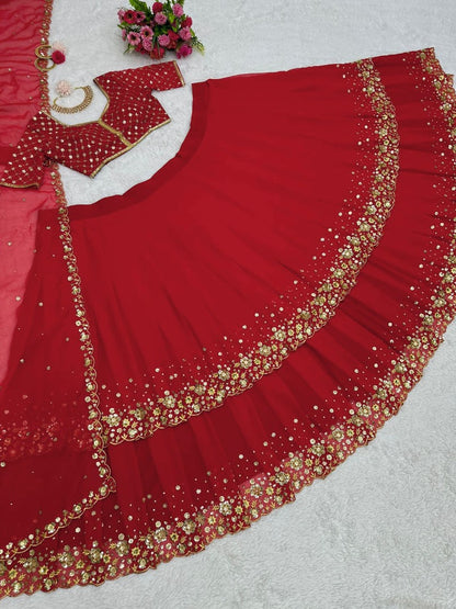 Red georgette heavy embroidery work wedding lehenga choli