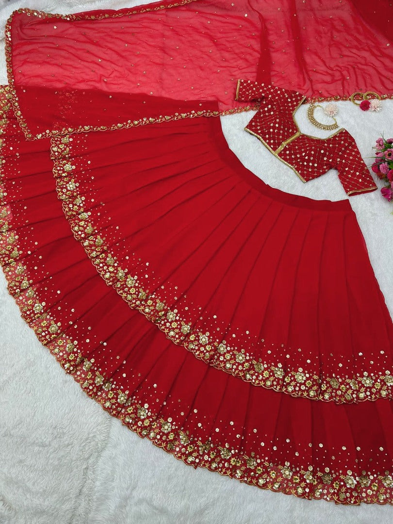 Red georgette heavy embroidery work wedding lehenga choli