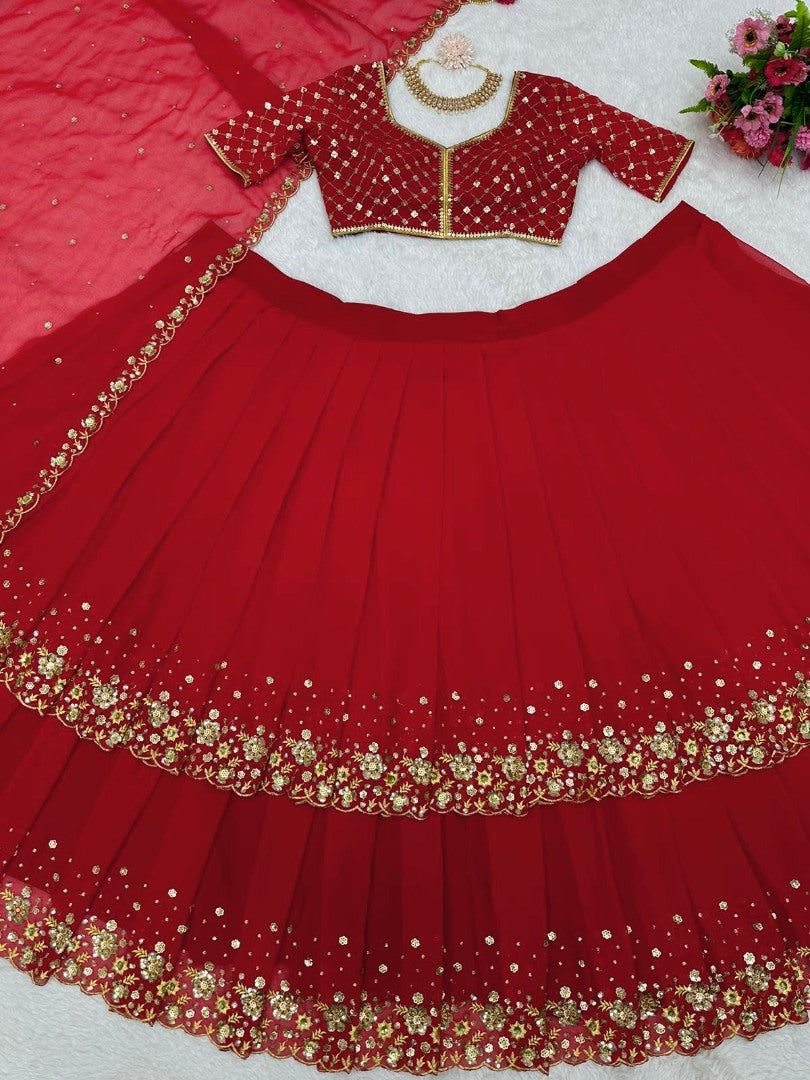 Red georgette heavy embroidery work wedding lehenga choli