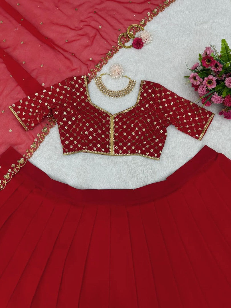 Red georgette heavy embroidery work wedding lehenga choli