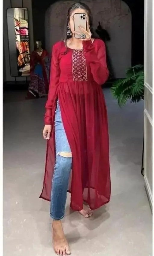 Red georgette long kurti