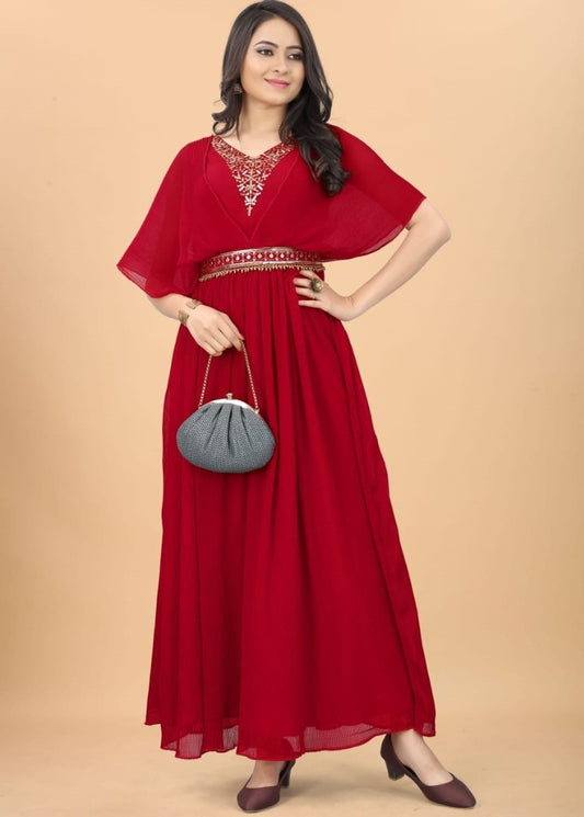 Red georgette party wear gown