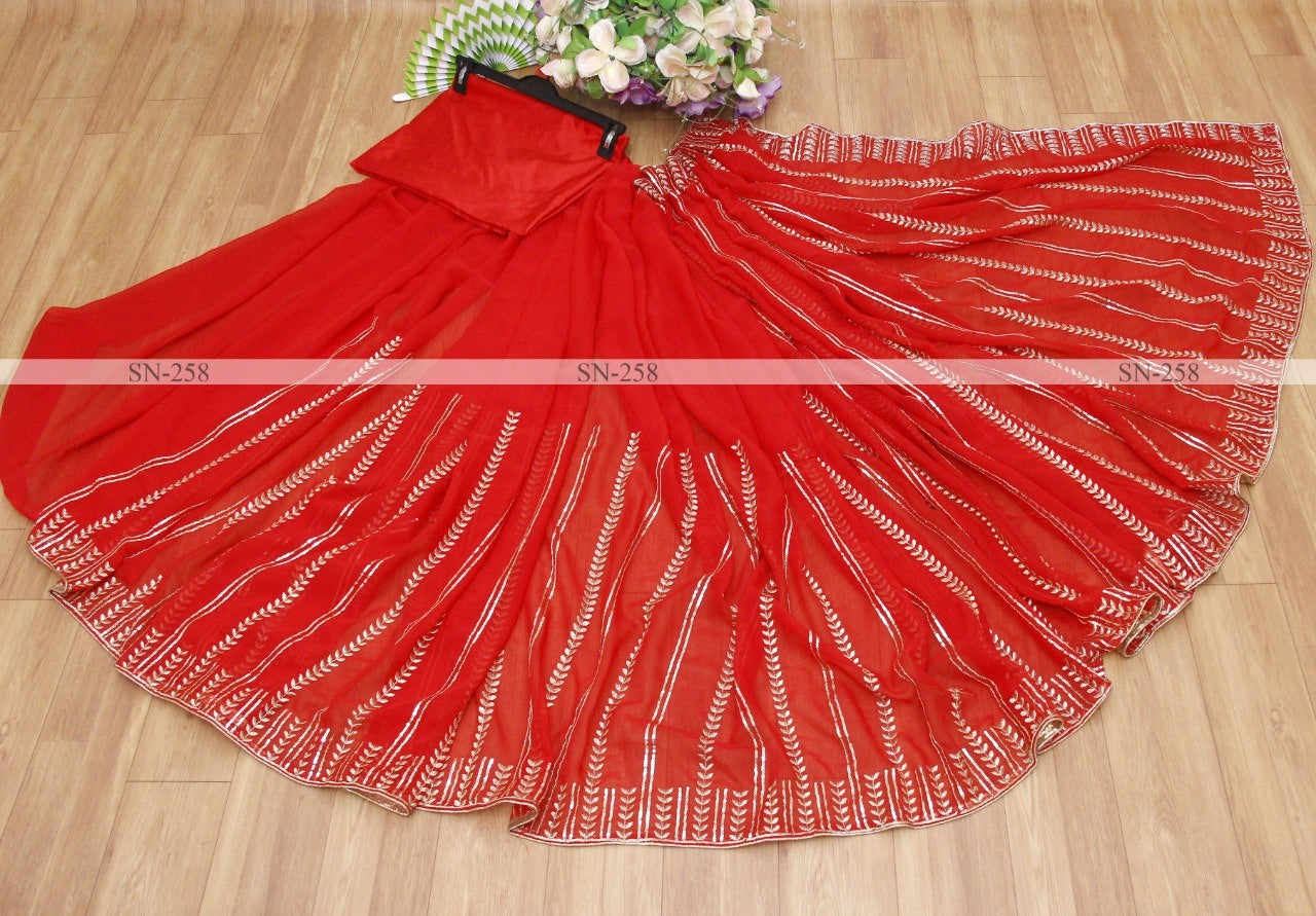 Red georgette thread embroidered saree