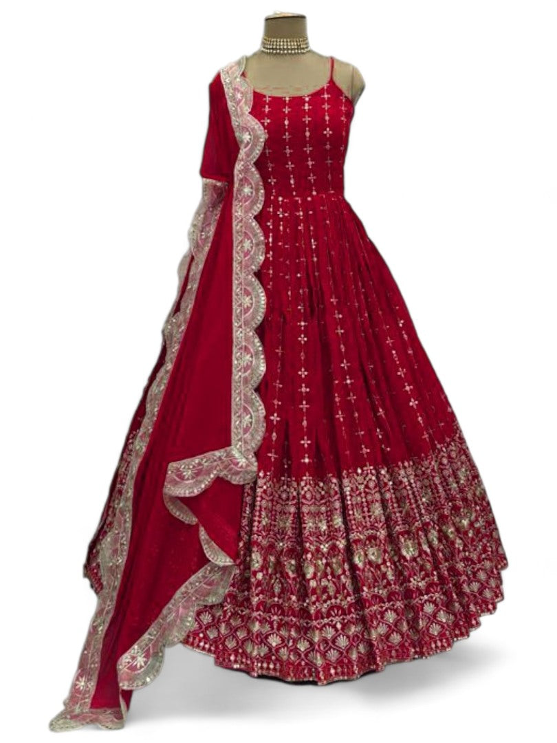 Red heavy work designer wedding gown