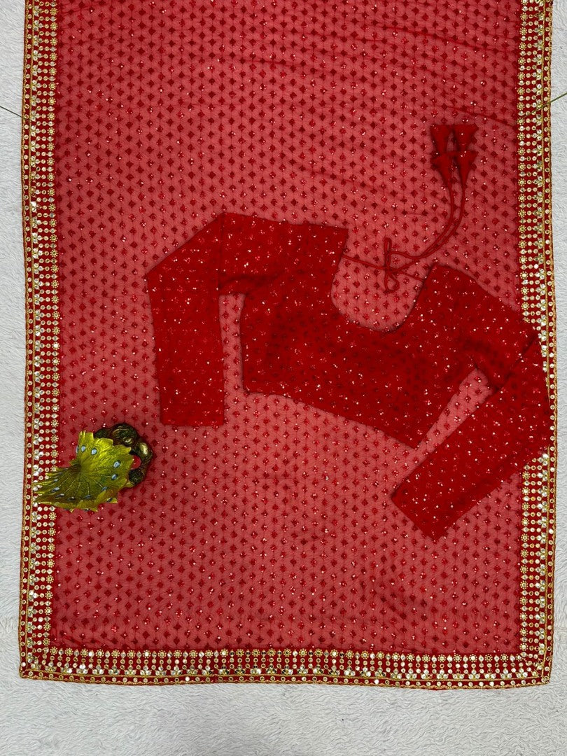 Red heavy work designer wedding saree