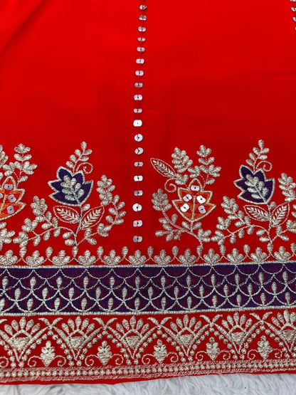 Red heavy work dhoti suit