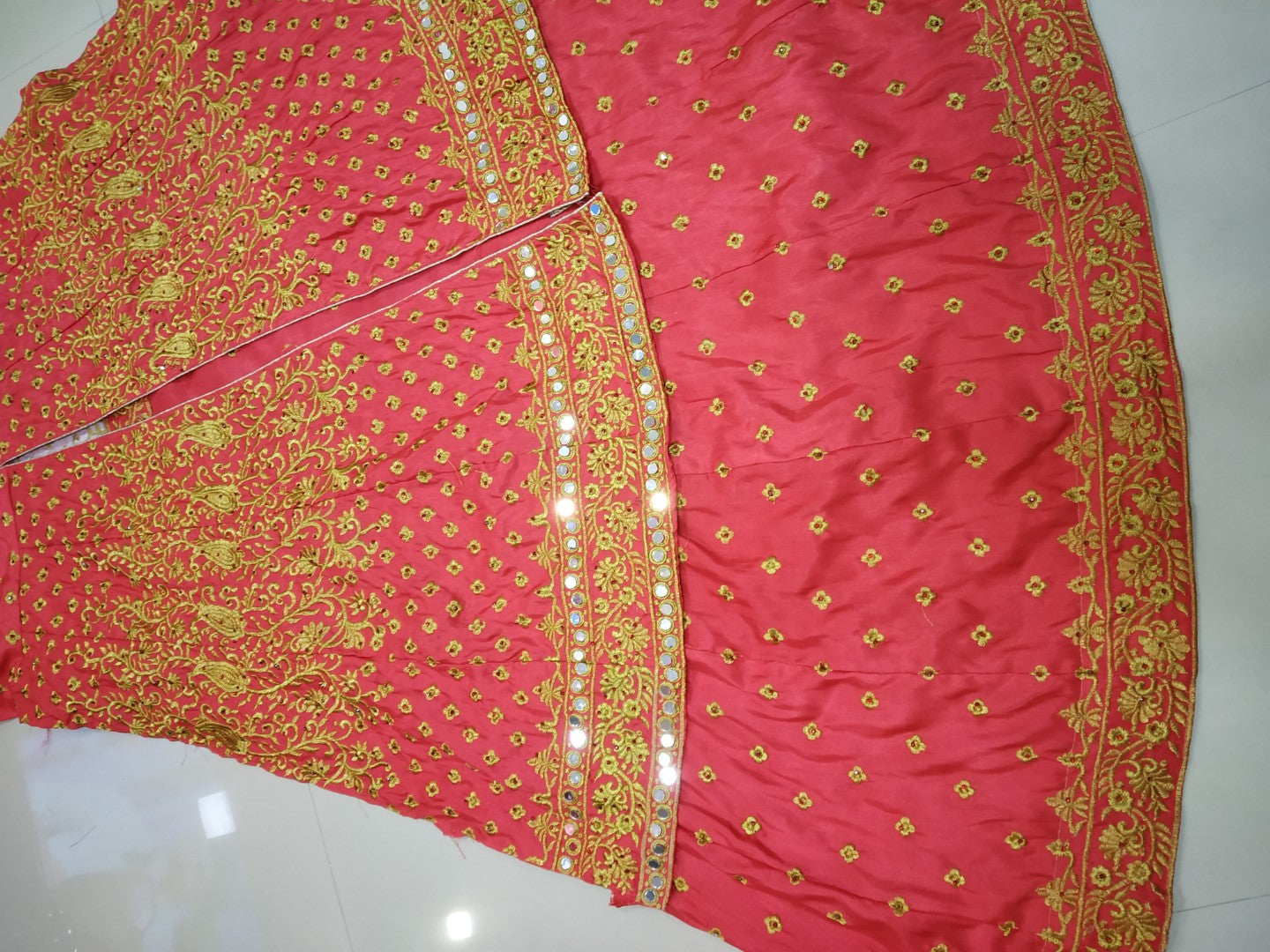 red milano silk embroidered bridal lacha with jacket