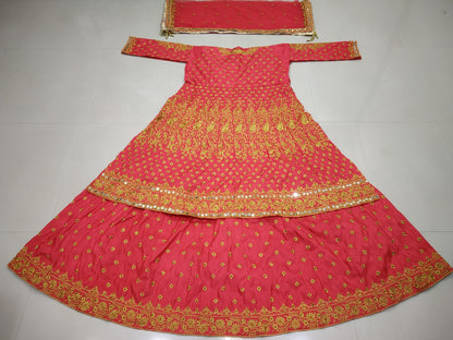 red milano silk embroidered bridal lacha with jacket