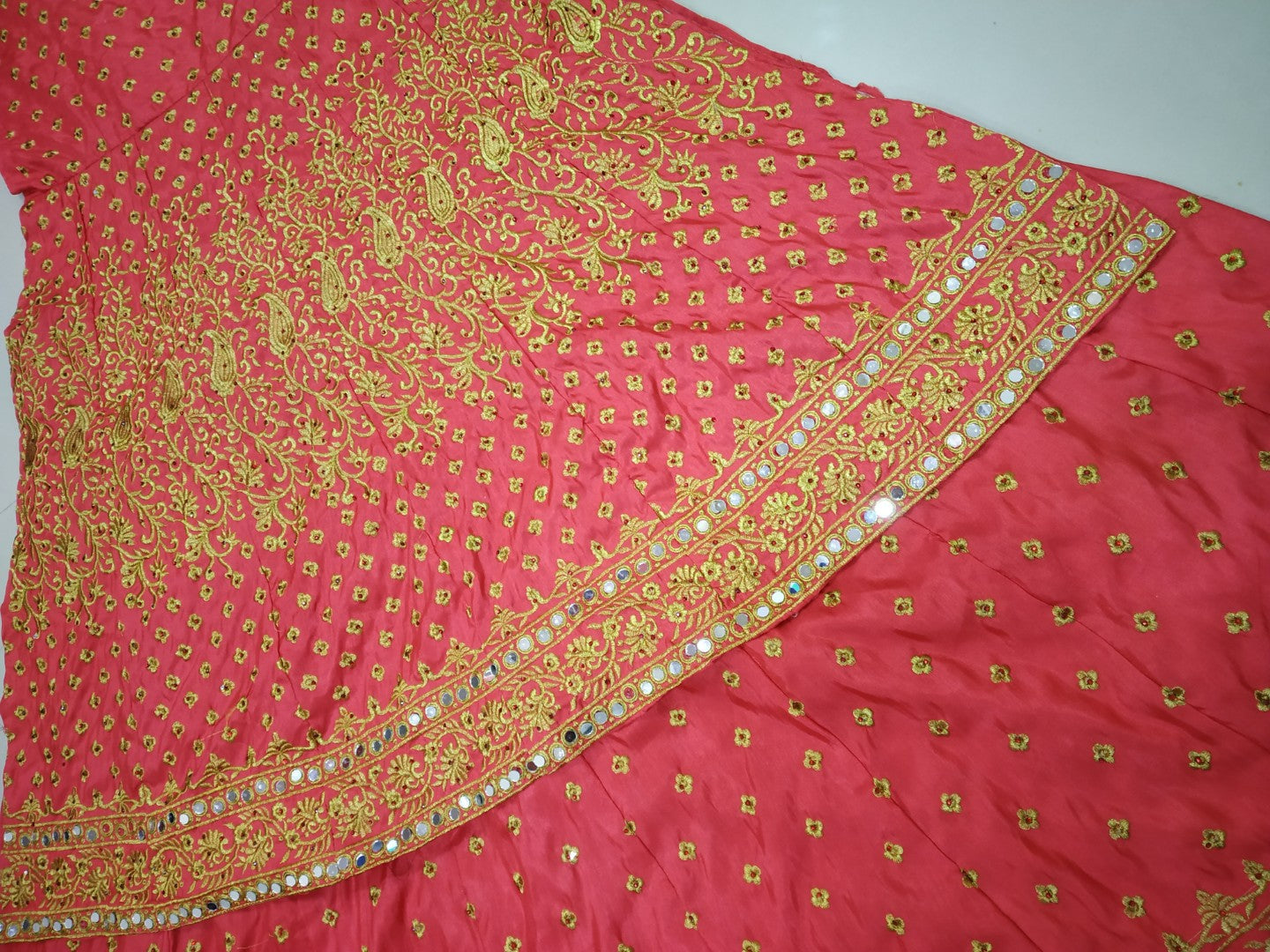 red milano silk embroidered bridal lacha with jacket