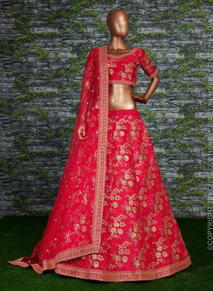 Red thai silk heavy zari and sequence worked designer bridal lehenga choli