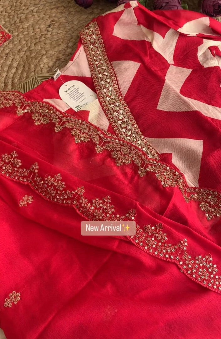 Red zig zag print salwar suit