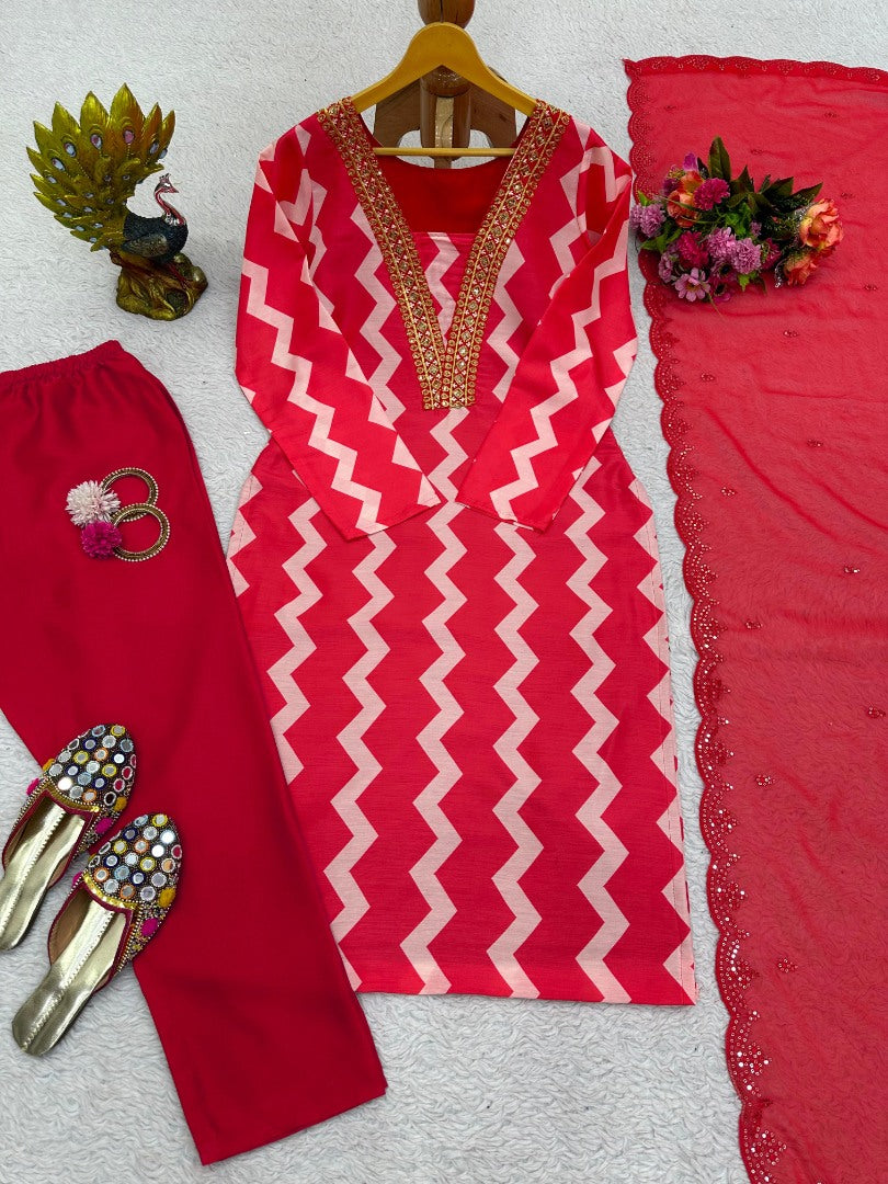 Red zig zag print salwar suit