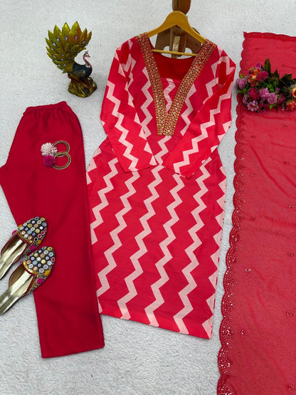 Red zig zag print salwar suit