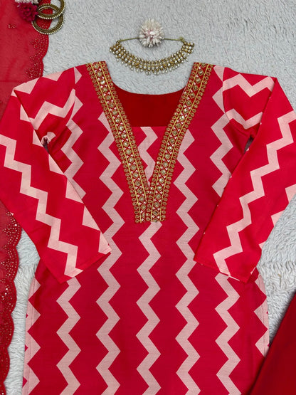 Red zig zag print salwar suit