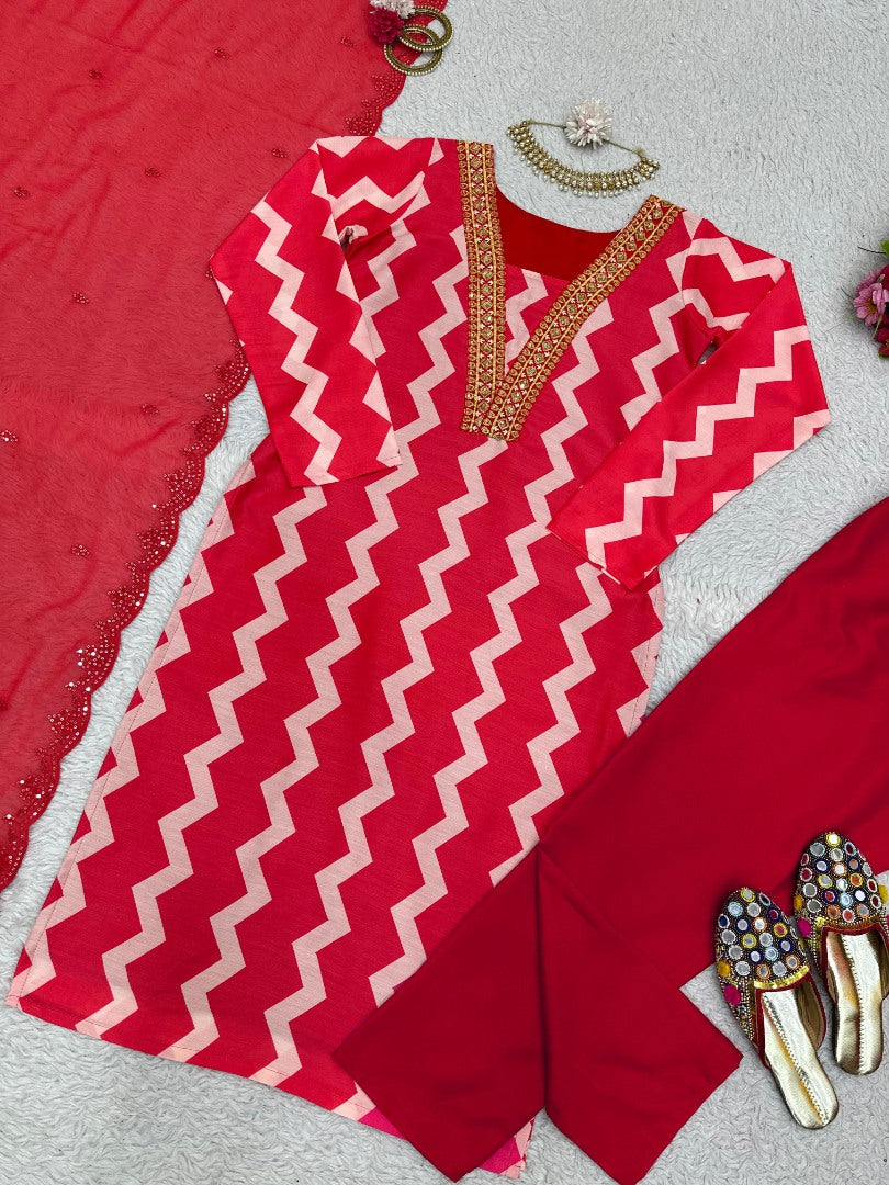 Red zig zag print salwar suit