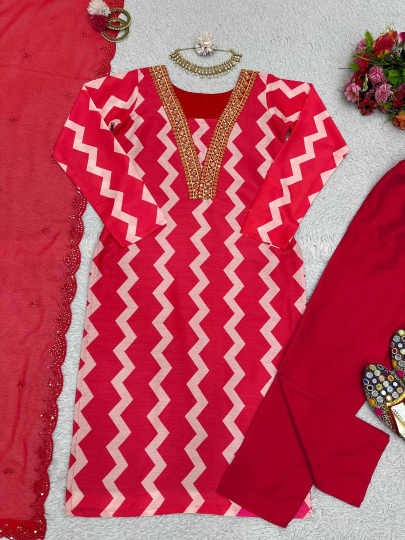 Red zig zag print salwar suit