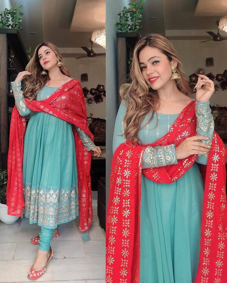 Sea green georgette embroidered anarkali suit for wedding