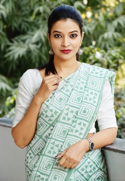 Sea green vichitra silk digital printed saree
