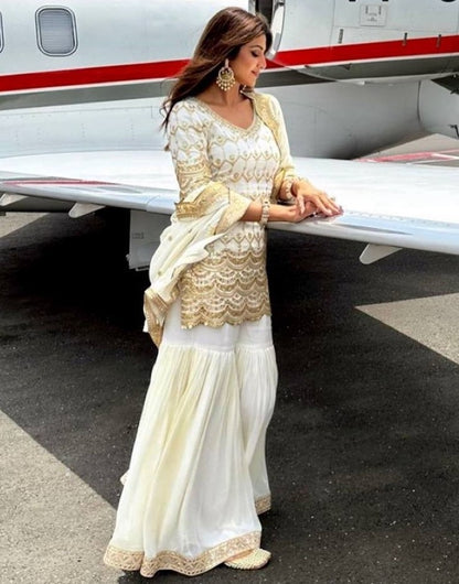 Shilpa shetty white heavy sequence work bollywood sharara suit