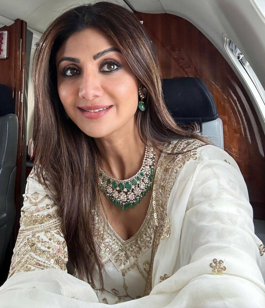 Shilpa shetty white heavy sequence work bollywood sharara suit