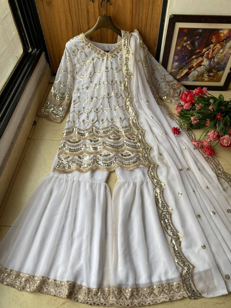 Shilpa shetty white heavy sequence work bollywood sharara suit