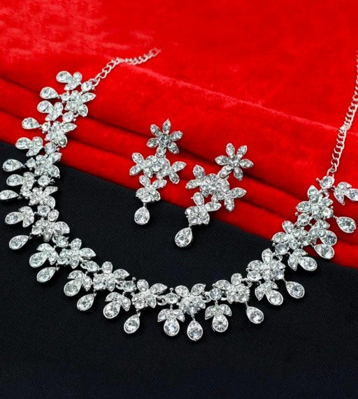 Silver alloy american diamond necklace with earrings