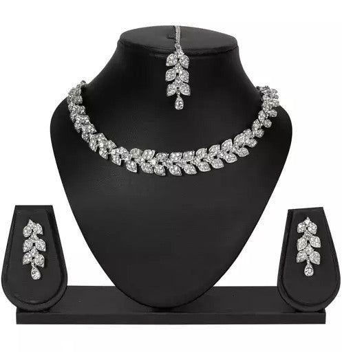 Silver plated alloy american diamond jewellery set