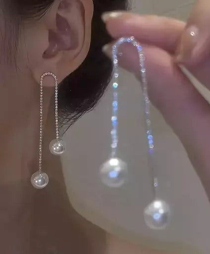 Silver steel american diamond drop earrings