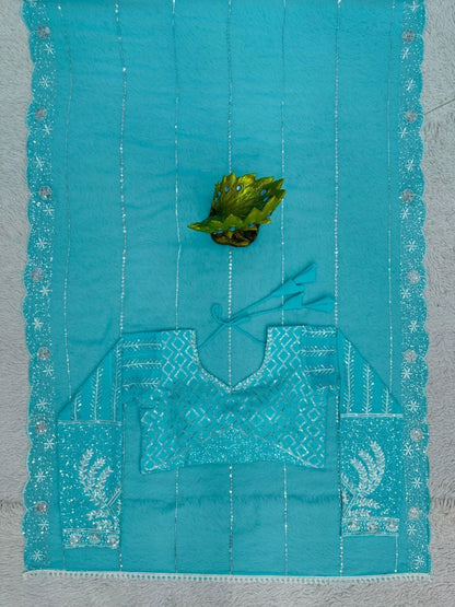 Sky blue georgette wedding saree