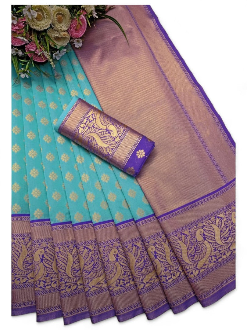 Sky blue lichi silk jacquard wedding saree