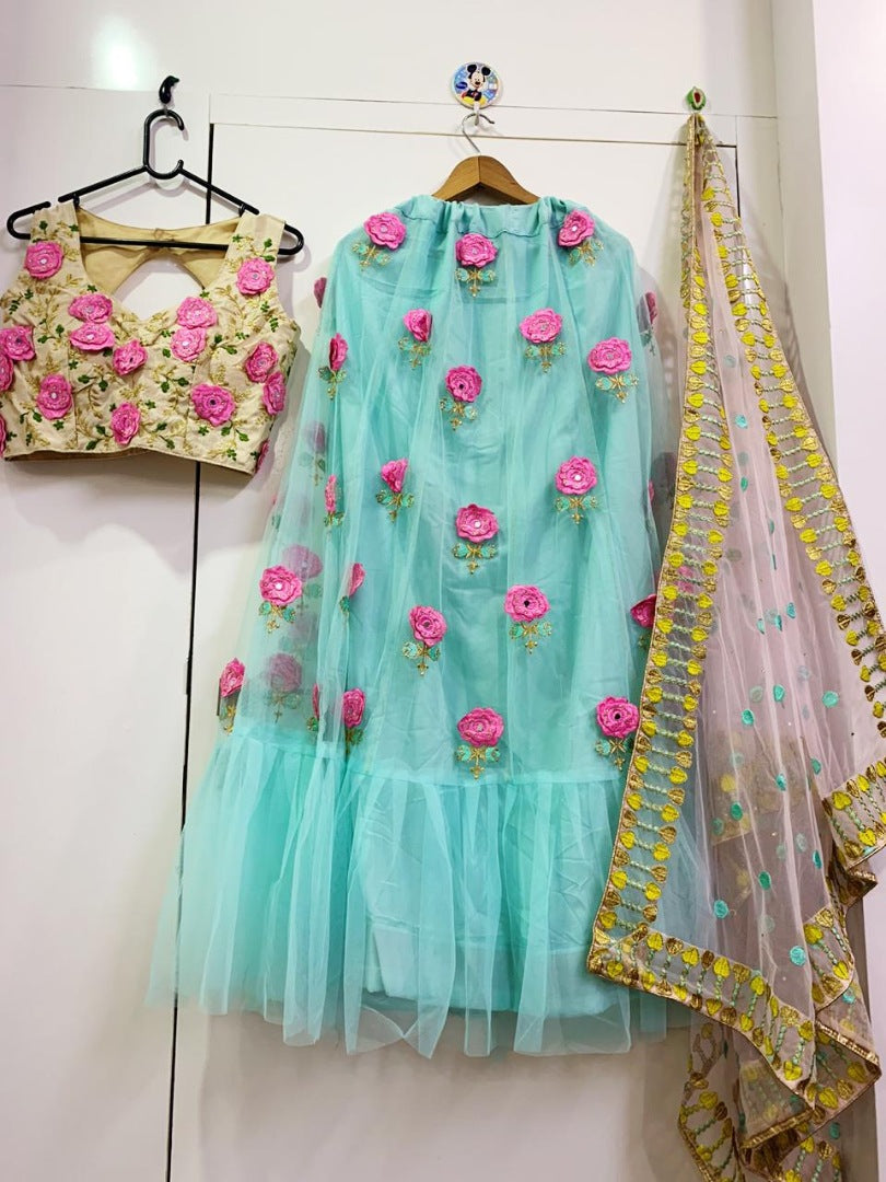 Sky blue wedding lehenga choli