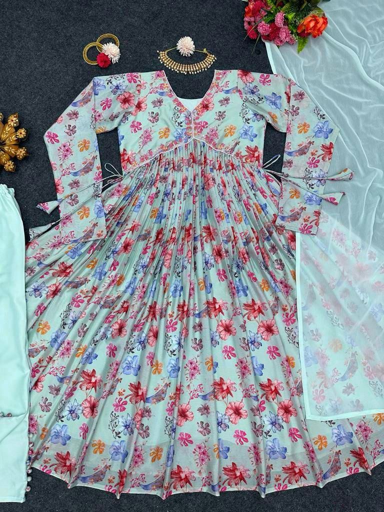 White floral printed alia cut kurti