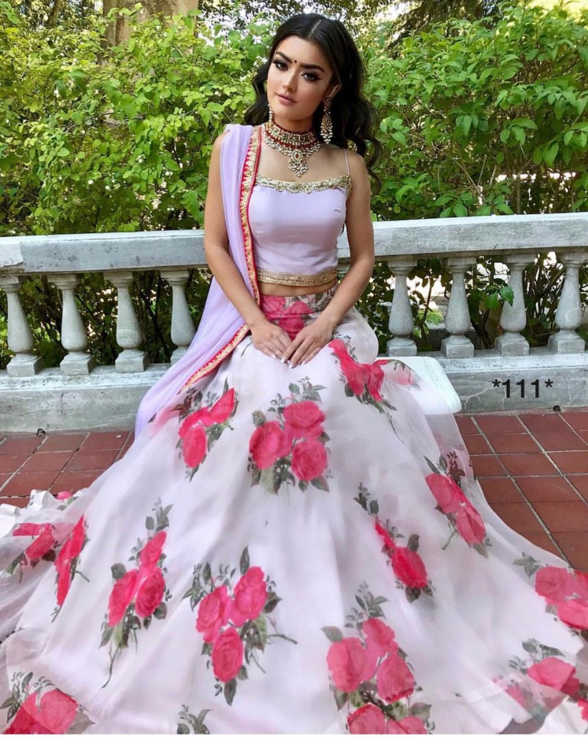 white flower printed georgette beautiful partywear lehenga choli