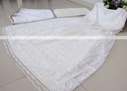 White georgette chain stich anarkali gown
