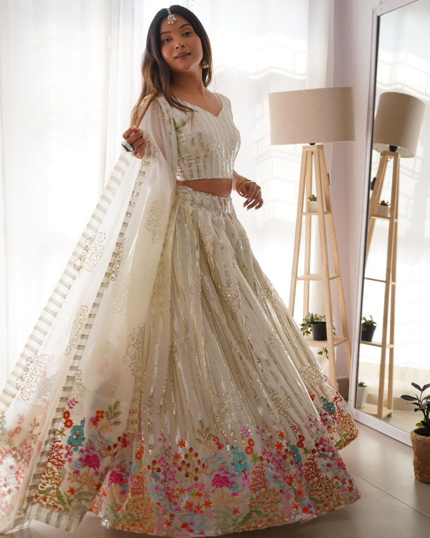 White georgette heavy work designer wedding lehenga choli