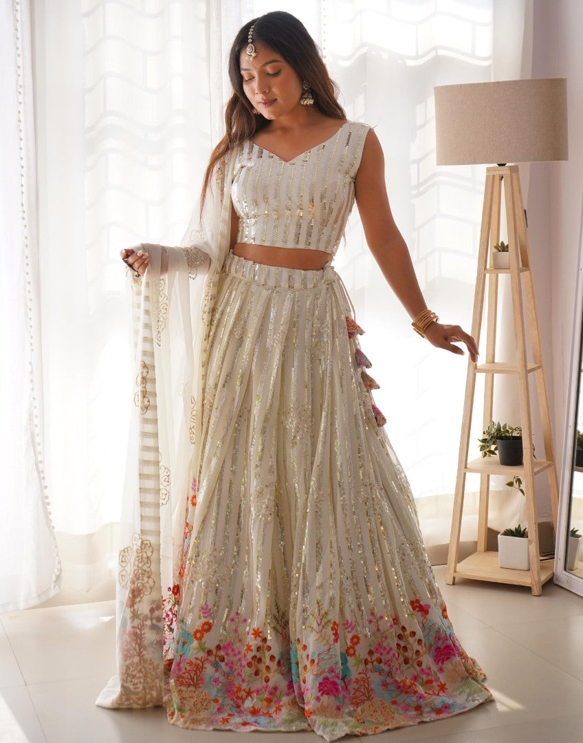 White georgette heavy work designer wedding lehenga choli