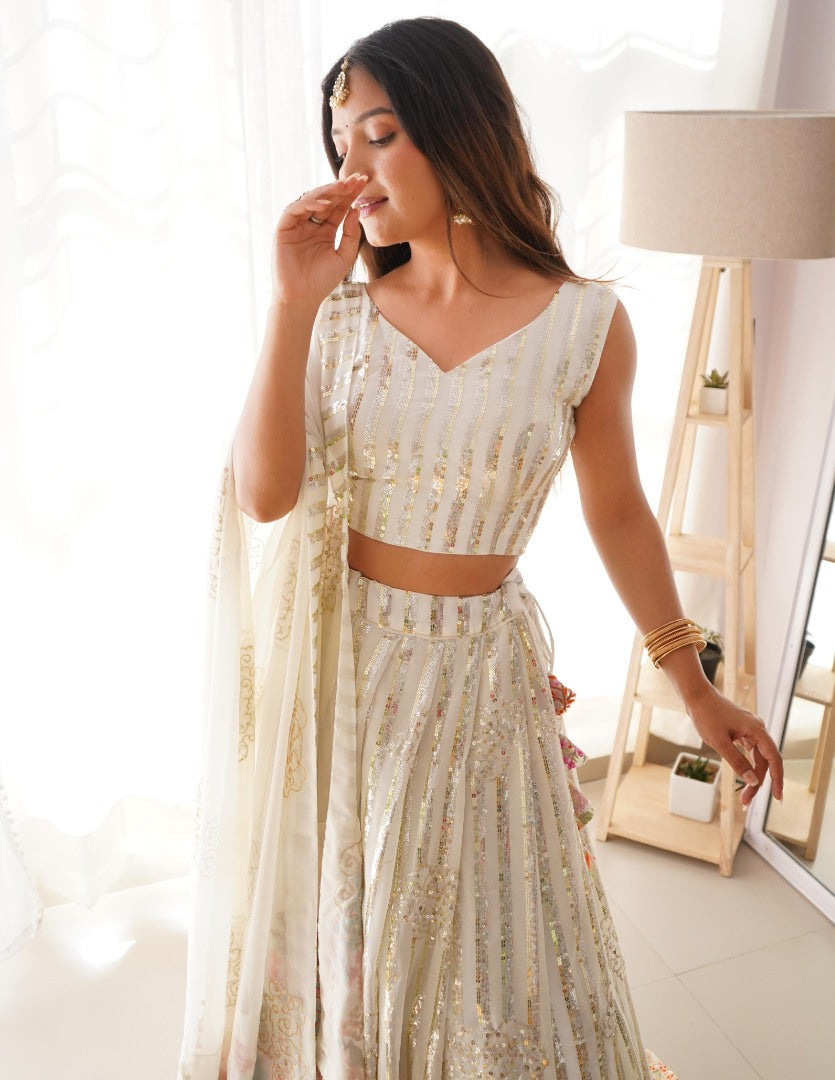 White georgette heavy work designer wedding lehenga choli