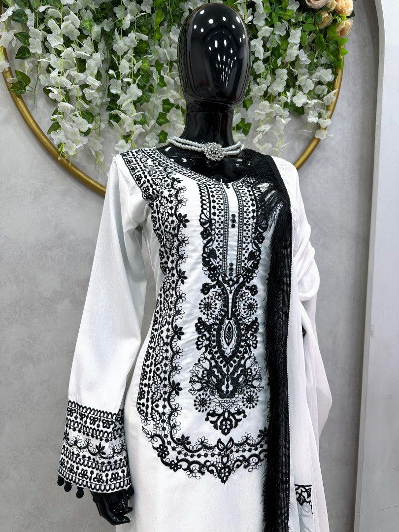 White georgette thread work designer indowestern suit