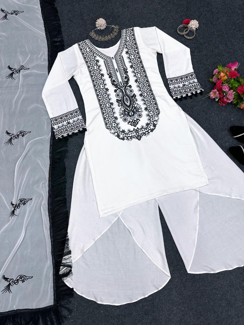 White georgette thread work designer indowestern suit