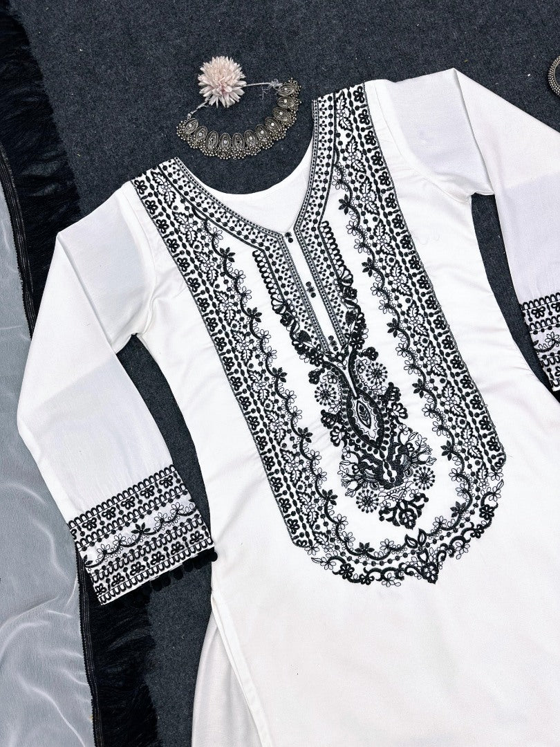 White georgette thread work designer indowestern suit